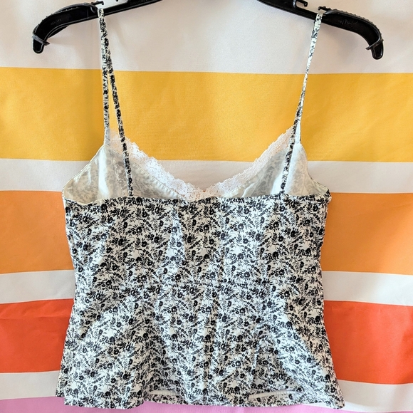Vintage Ann Taylor Black White Floral Cami Lace Tank Top Coquette Y2K Slip Ditsy - Picture 2 of 11